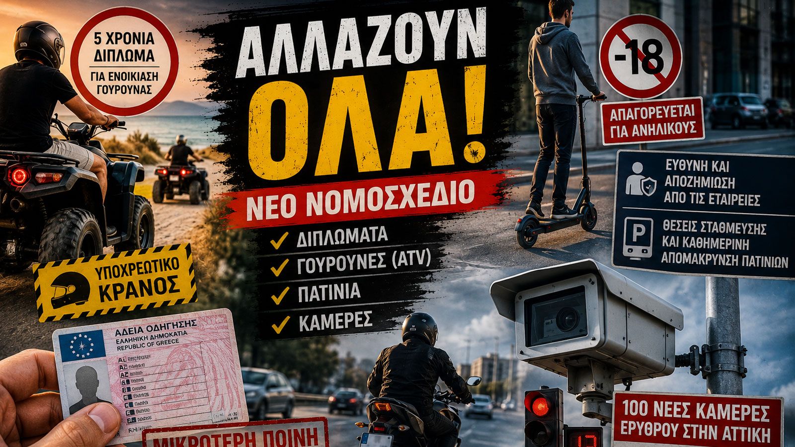 Μεγάλες αλλαγές σε διπλώματα, γουρούνες, πατίνια και κάμερες - Τι αλλάζει