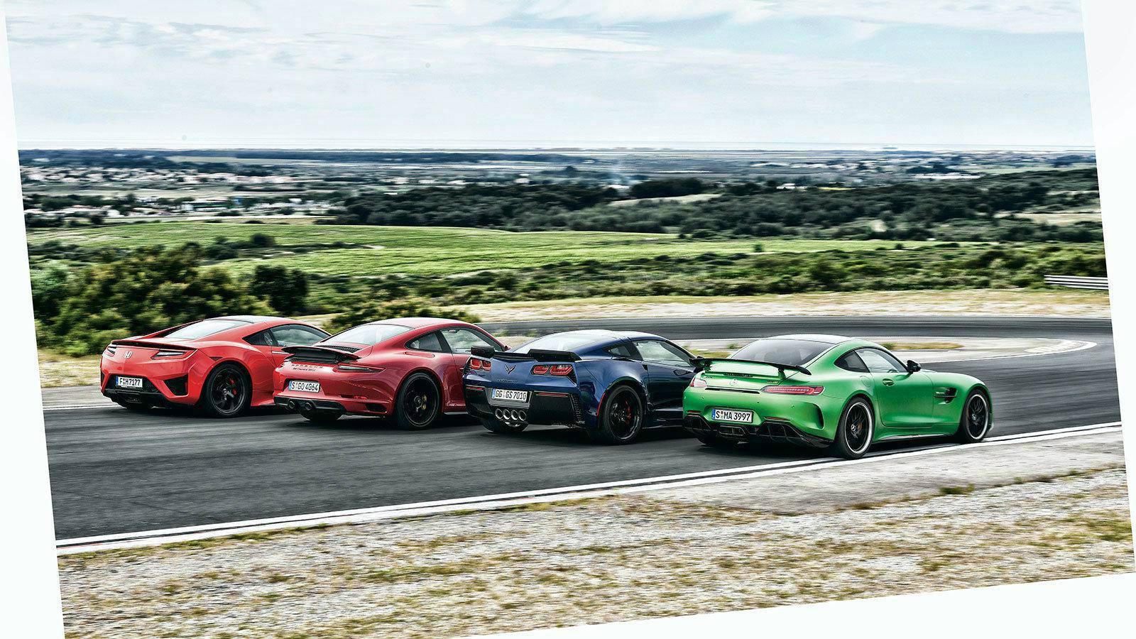 Honda NSX vs Porsche 911 GTS vs AMG GT R vs Corvette Grand Sport