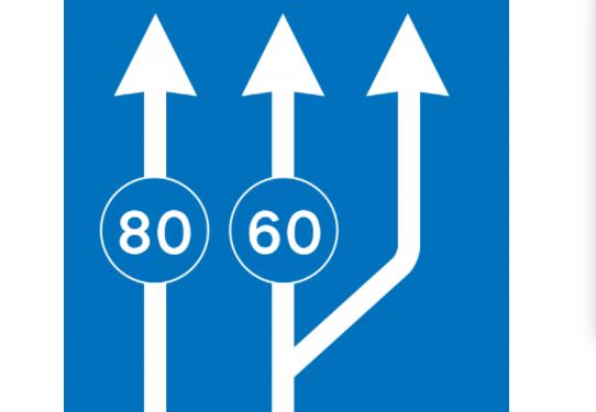 Τα λάχιστα όρια ταχυτήτων ανά
λωρίδα κυκλοφορίας ορίζονται στην πληροφοριακή πινακίδα σήμανσης «Π-68.