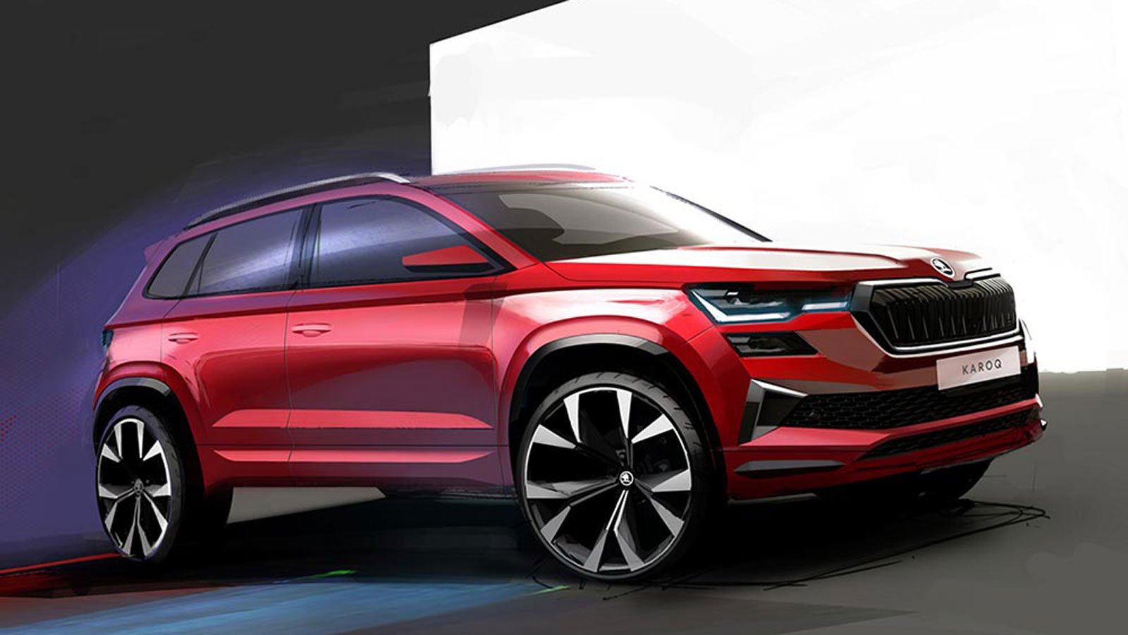 Δύο σκίτσα δείχνουν το ανανεωμένο Skoda Karoq