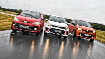 VW up! GTI
115 , 1005 , 196 ./

KIA PICANTO 1.0 T-GDI
100 , 1028 , 180 ./ 

RENAULT TWINGO TCe 110 GT
109 , 1051 , 182 . 