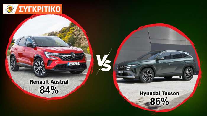 Hyundai Tuscon 230 PS VS Renault Austral 200 PS υβριδικά Συγκριτικό