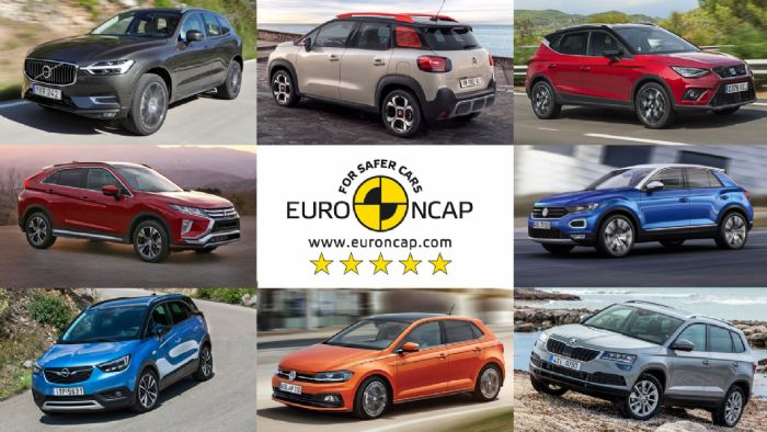 Από το μικροσκόπιο του EuroNCAP πέρασαν τα VW Polo, VW T-Roc, Skoda Karoq, Opel Crossland X, SEAT Arona, Mitsubishi Eclipse Cross, Citroen C3 Aircross και Volvo XC60.